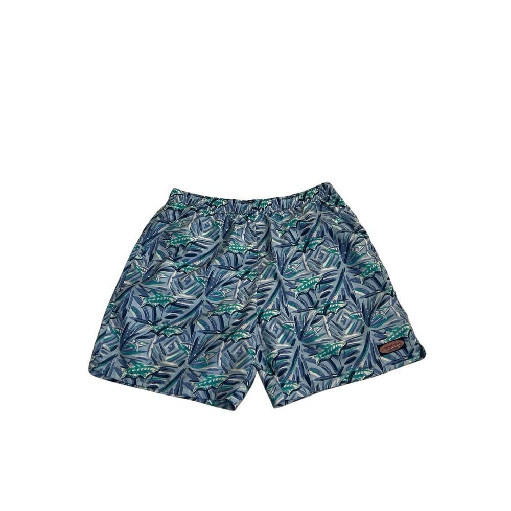 Vineyard Vines Men's Abstract Fish Chappy Swim Board Shorts Blue Green Large